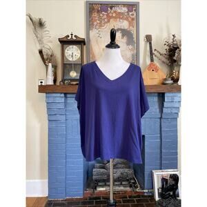 J Jill Luxe Supima Pleat Back Tee V Neck Navy Blue Size 4X Cotton Modal Soft